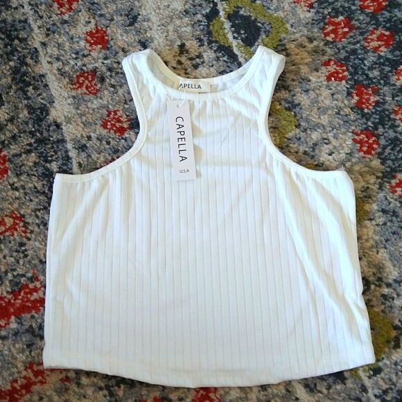 Ribbed Crop Tank Top and Ribbed Biker Shorts Set Off White size Small - Picture 2 of 4